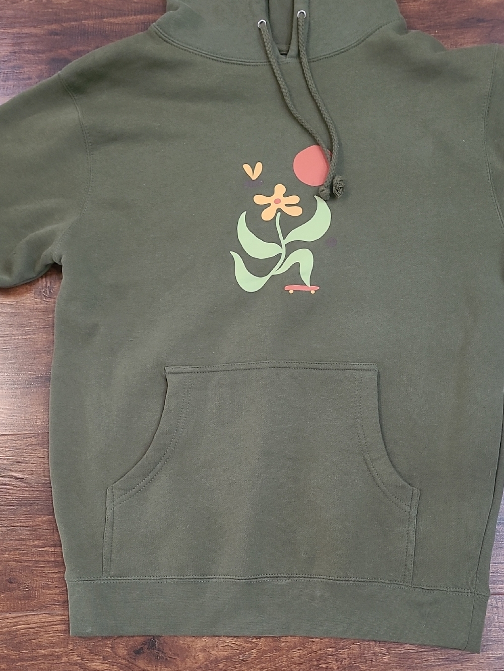 Stance Olive Green Pullover Hoodie with Floral Graphic Heavy Weight Size Small - Picture 2 of 12